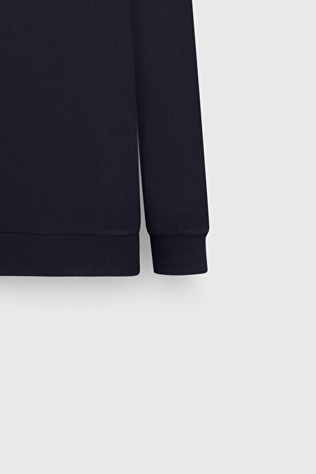 Sıcak Tutan Regular Fit Rahat Kesim Bato Dik Yaka Esnek Lacivert Sweatshirt resmi