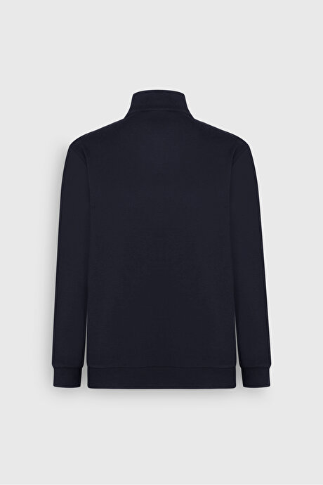 Sıcak Tutan Regular Fit Rahat Kesim Bato Dik Yaka Esnek Lacivert Sweatshirt resmi