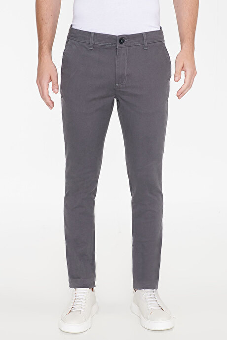 Slim Fit Dar Kesim Pamuklu Esnek Antrasit Chino Pantolon resmi