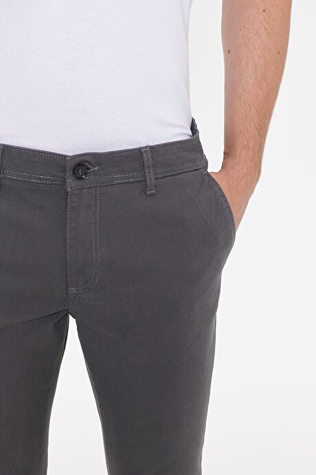 Slim Fit Dar Kesim Pamuklu Esnek Antrasit Chino Pantolon resmi