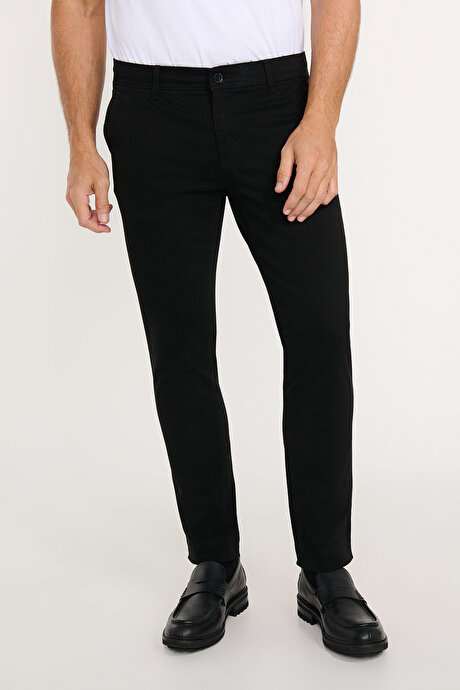 Slim Fit Dar Kesim Pamuklu Esnek Siyah Chino Pantolon resmi