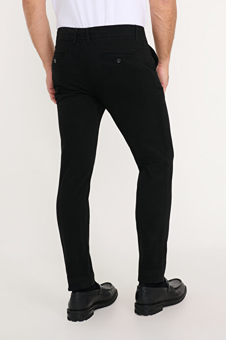 Slim Fit Dar Kesim Pamuklu Esnek Siyah Chino Pantolon resmi