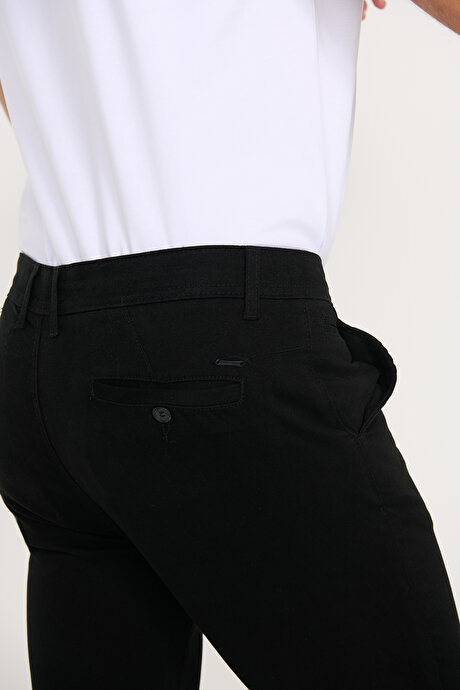 Slim Fit Dar Kesim Pamuklu Esnek Siyah Chino Pantolon resmi