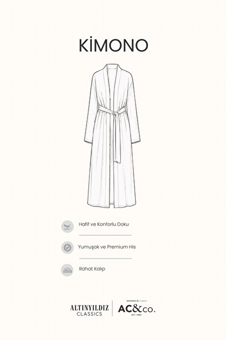 Yumuşak Dokulu Rahat Standart Fit Şal Yaka Esnek Bej Kimono resmi