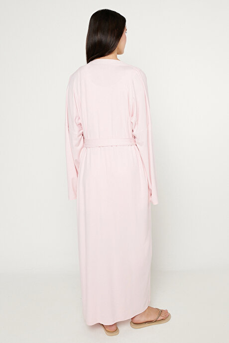 Yumuşak Dokulu Rahat Standart Fit Şal Yaka Esnek Pembe Kimono resmi