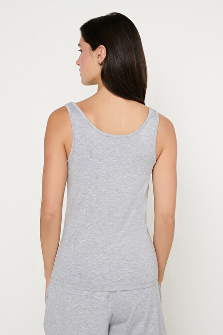 Yumuşak Dokulu Nefes Alabilen Rahat Slim Fit Bisiklet Yaka Esnek Örme Gri Melanj Atlet resmi