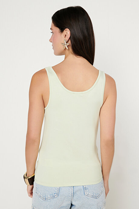Yumuşak Dokulu Nefes Alabilen Rahat Slim Fit Bisiklet Yaka Esnek Örme Mint Atlet resmi