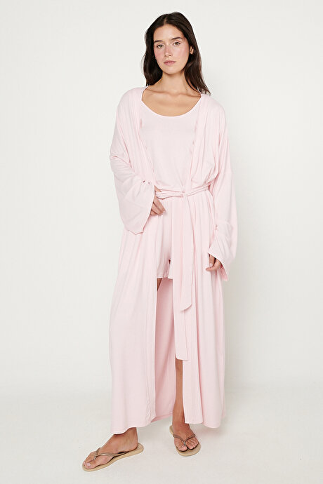 Yumuşak Dokulu Nefes Alabilen Rahat Slim Fit Bisiklet Yaka Esnek Örme Pembe Atlet resmi