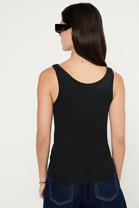 Yumuşak Dokulu Nefes Alabilen Rahat Slim Fit Bisiklet Yaka Esnek Örme Siyah Atlet resmi