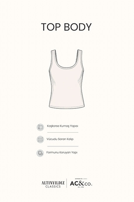 Pamuklu Kaşkorse Yumuşak Dokulu Slim Fit Dar Kesim Bisiklet Yaka Esnek Beyaz TOP & BODY resmi