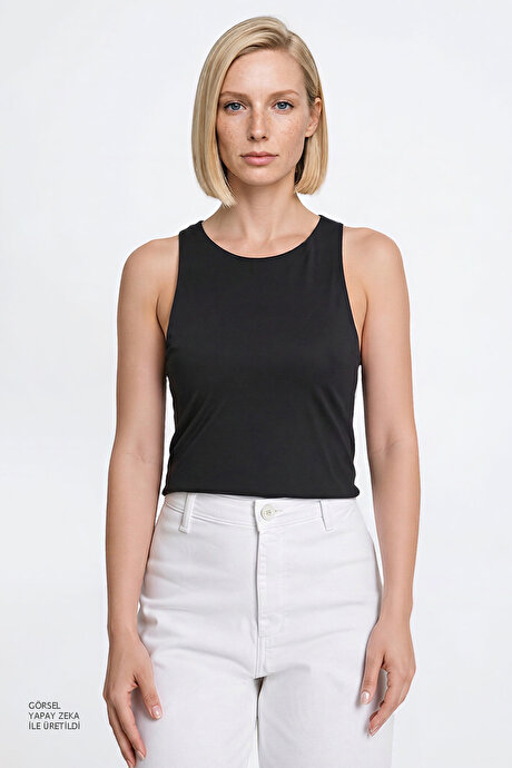 Standart Fit Normal Kesim Bisiklet Yaka Crop Siyah Body resmi