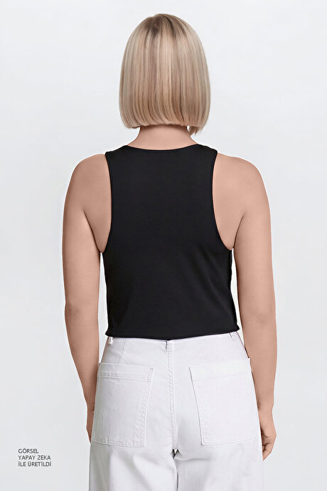 Standart Fit Normal Kesim Bisiklet Yaka Crop Siyah Body resmi