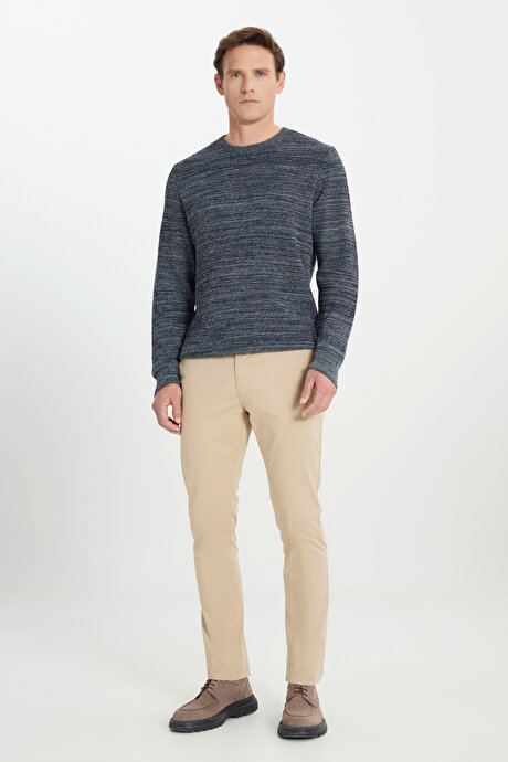 Pamuklu Slim Fit Dar Kesim Yan Cepli Esnek Bej Chino Pantolon resmi