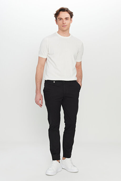 Pamuklu Slim Fit Dar Kesim Yan Cepli Esnek Siyah Chino Pantolon resmi