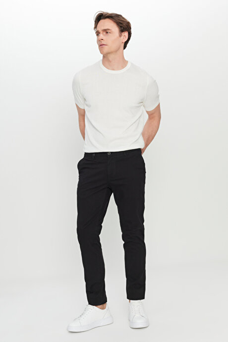 Pamuklu Slim Fit Dar Kesim Yan Cepli Esnek Siyah Chino Pantolon resmi