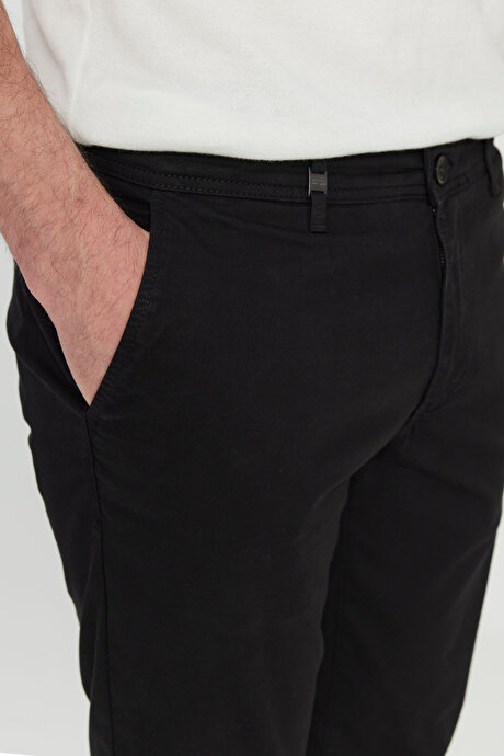 Pamuklu Slim Fit Dar Kesim Yan Cepli Esnek Siyah Chino Pantolon resmi