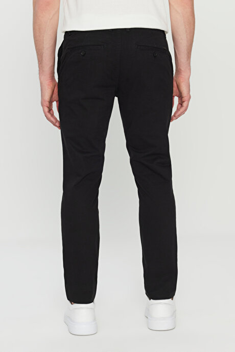 Pamuklu Slim Fit Dar Kesim Yan Cepli Esnek Siyah Chino Pantolon resmi