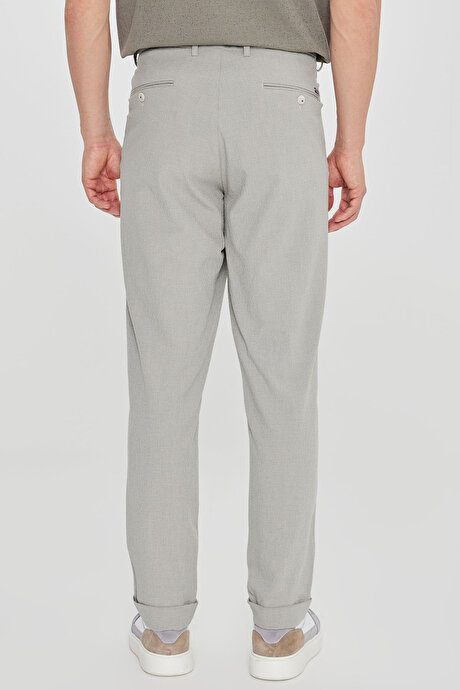 Slim Fit Dar Kesim Beli Bağlamalı Gofre Desenli Yan Cep Casual Gri Pantolon resmi