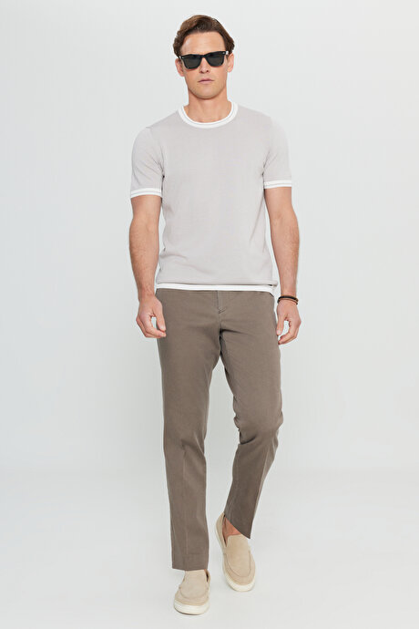 Pamuklu Slim Fit Dar Kesim Yan Cep Casual Vizon Pantolon resmi
