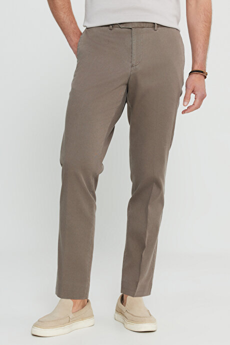 Pamuklu Slim Fit Dar Kesim Yan Cep Casual Vizon Pantolon resmi