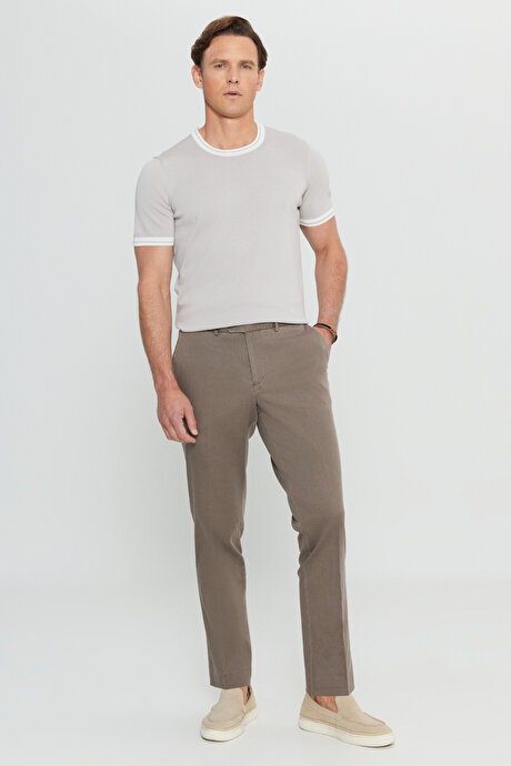 Pamuklu Slim Fit Dar Kesim Yan Cep Casual Vizon Pantolon resmi