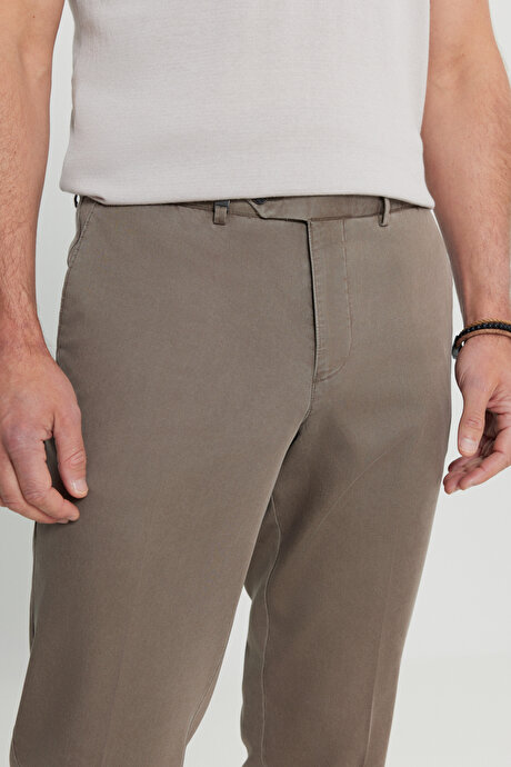 Pamuklu Slim Fit Dar Kesim Yan Cep Casual Vizon Pantolon resmi