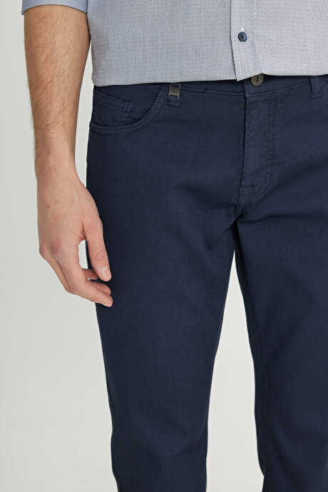 Pamuklu Slim Fit Dar Kesim 5 Cep Armürlü Esnek Casual Lacivert Pantolon resmi