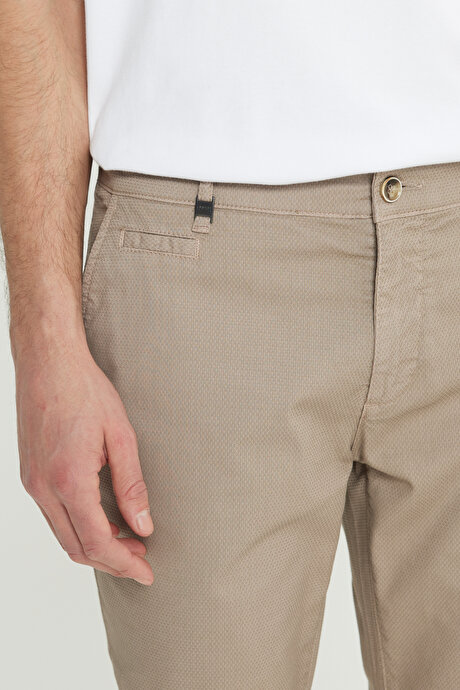Pamuklu Slim Fit Dar Kesim Yan Cepli Armürlü Esnek Casual Bej Pantolon resmi
