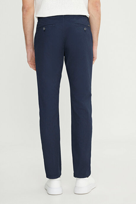 Pamuklu Slim Fit Dar Kesim Yan Cepli Armürlü Esnek Casual Lacivert Pantolon resmi