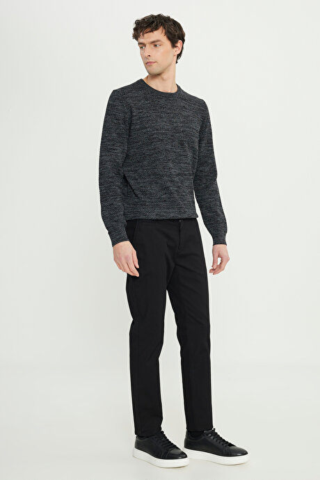 Pamuklu Slim Fit Dar Kesim Yan Cepli Armürlü Esnek Casual Siyah Pantolon resmi