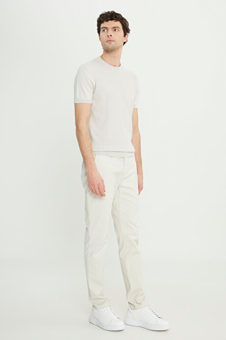 Pamuklu Slim Fit Dar Kesim Yan Cepli Armürlü Esnek Casual Taş Pantolon resmi