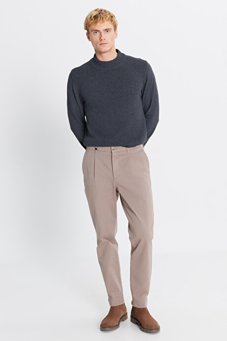 Pamuklu Slim Fit Dar Kesim Yan Cepli Casual Esnek Bej Pantolon resmi