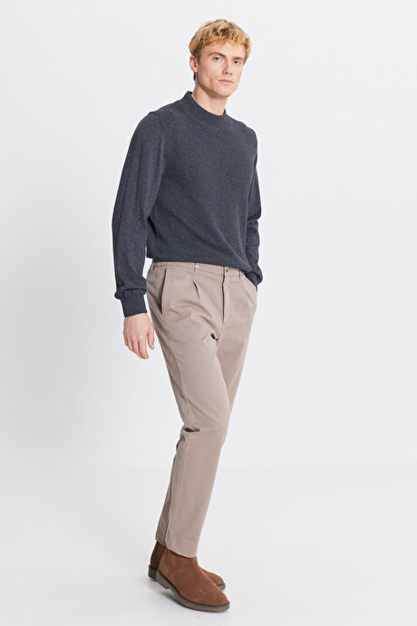 Pamuklu Slim Fit Dar Kesim Yan Cepli Casual Esnek Bej Pantolon resmi