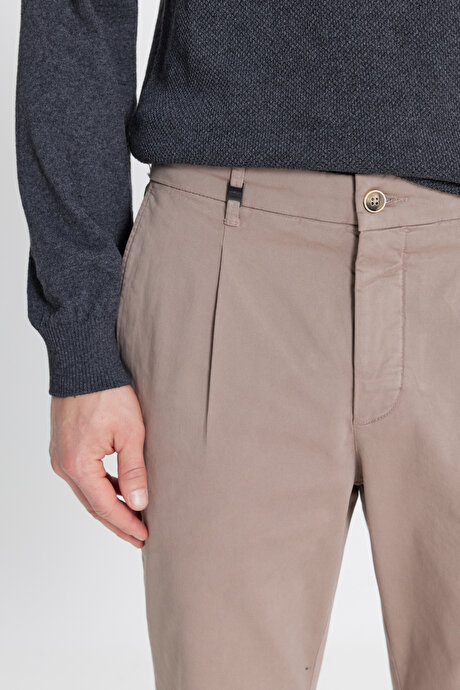 Pamuklu Slim Fit Dar Kesim Yan Cepli Casual Esnek Bej Pantolon resmi