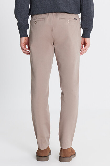 Pamuklu Slim Fit Dar Kesim Yan Cepli Casual Esnek Bej Pantolon resmi