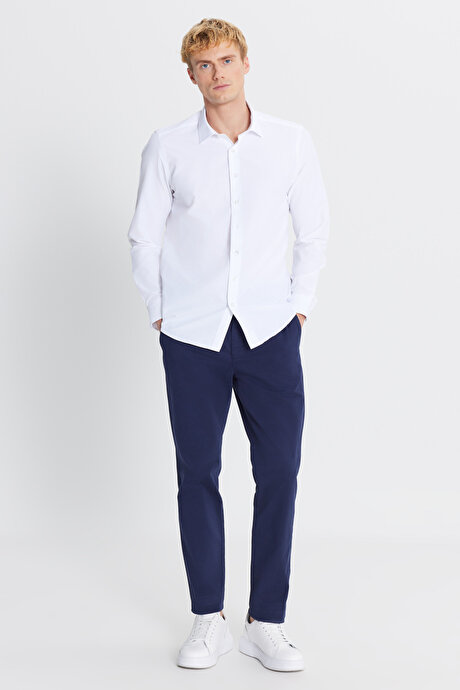 Pamuklu Slim Fit Dar Kesim Yan Cepli Casual Esnek Lacivert Pantolon resmi