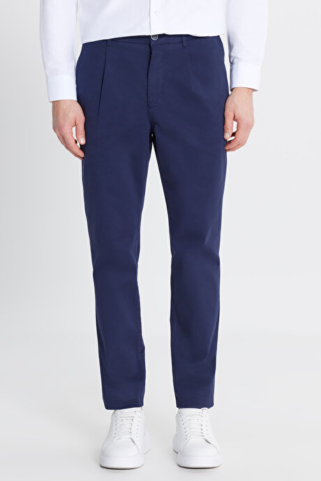 Pamuklu Slim Fit Dar Kesim Yan Cepli Casual Esnek Lacivert Pantolon resmi