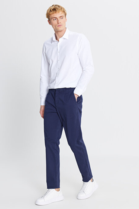 Pamuklu Slim Fit Dar Kesim Yan Cepli Casual Esnek Lacivert Pantolon resmi