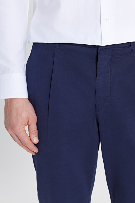 Pamuklu Slim Fit Dar Kesim Yan Cepli Casual Esnek Lacivert Pantolon resmi