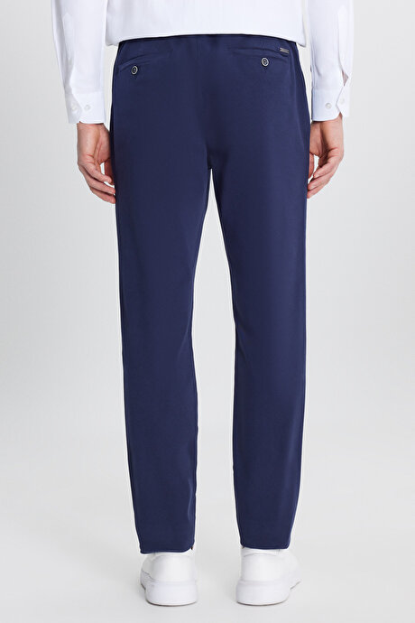 Pamuklu Slim Fit Dar Kesim Yan Cepli Casual Esnek Lacivert Pantolon resmi