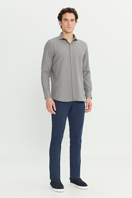 Pamuklu Slim Fit Dar Kesim 5 Cep Armürlü Casual Lacivert Pantolon resmi