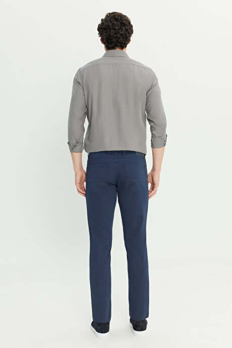 Pamuklu Slim Fit Dar Kesim 5 Cep Armürlü Casual Lacivert Pantolon resmi