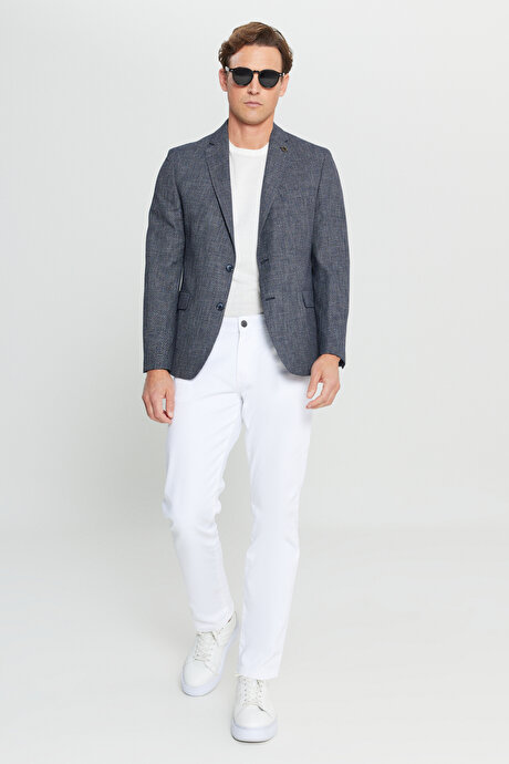 Regular Fit Normal Kesim Mono Yaka Kapak Cepli Armürlü Blazer Lacivert Ceket resmi