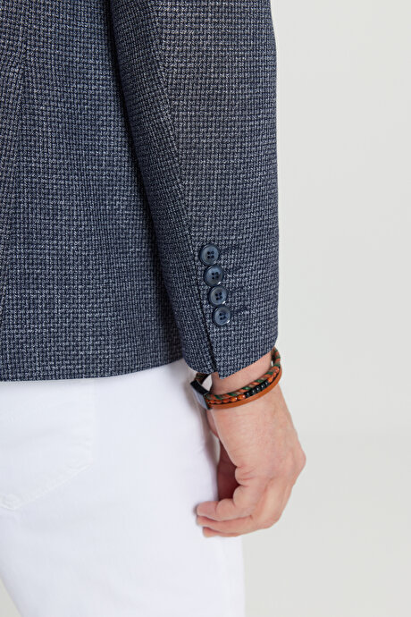 Regular Fit Normal Kesim Mono Yaka Kapak Cepli Armürlü Blazer Lacivert Ceket resmi