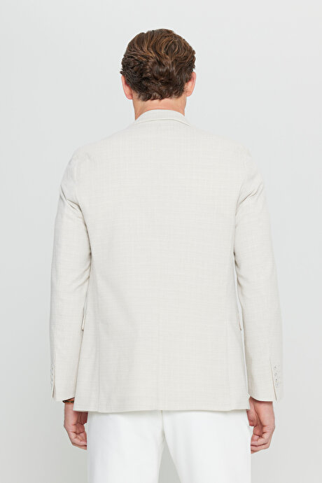 Slim Fit Dar Kesim Pamuklu Flamlı Kapak Cepli Blazer Bej Ceket resmi