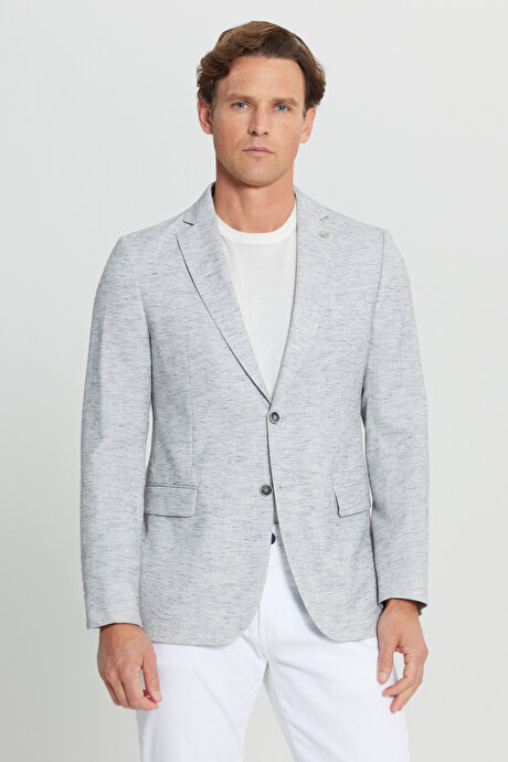 Slim Fit Dar Kesim Mono Yaka Kapak Cepli Blazer Gri Ceket resmi