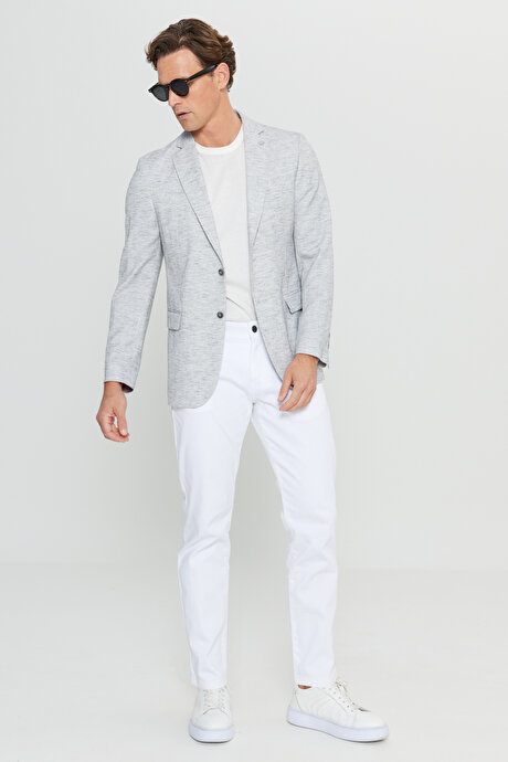 Slim Fit Dar Kesim Mono Yaka Kapak Cepli Blazer Gri Ceket resmi