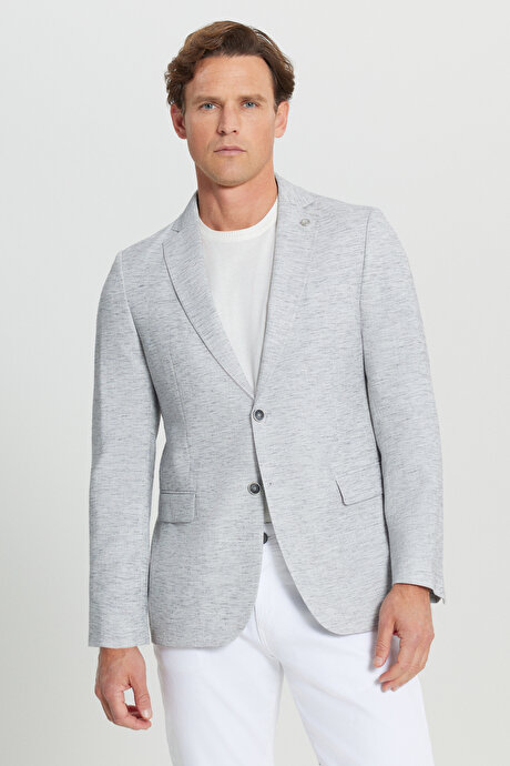 Slim Fit Dar Kesim Mono Yaka Kapak Cepli Blazer Gri Ceket resmi