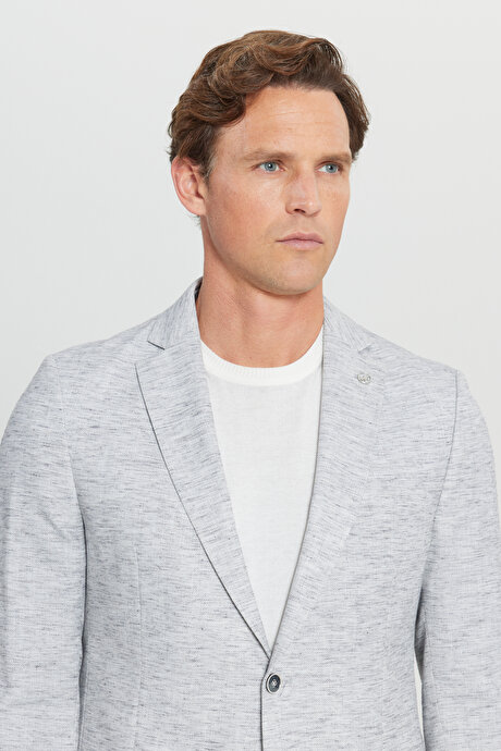 Slim Fit Dar Kesim Mono Yaka Kapak Cepli Blazer Gri Ceket resmi