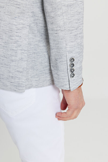 Slim Fit Dar Kesim Mono Yaka Kapak Cepli Blazer Gri Ceket resmi